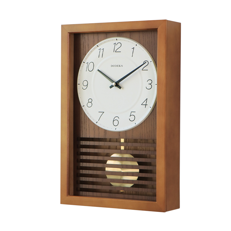 多帝家日式复古挂钟客厅钟表中古方形报时摆钟简约木座钟装饰时钟