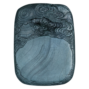 荣宝斋孤品歙砚文房四宝研墨条书法国画绘画墨盒老坑黑龙尾金晕眉纹砚台歙砚株木礼盒