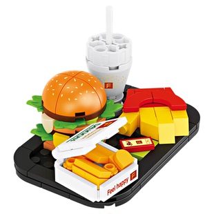 方橙积木美食套餐儿童益智拼装模型玩具男孩汉堡拼图寿司火锅礼物