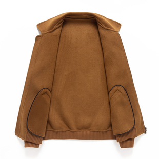 爸爸装100%纯绵羊毛高支男士毛呢夹克短款秋冬季拉链双面呢子外套