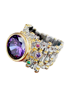 UZUROD复古紫色大钻戒指紫钻竹节约会晚宴气质感拉满ins风高级感