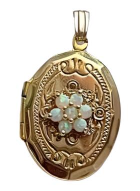 镀金真正蛋白石宝石照片小盒项链