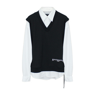 新款MastermindJapan刺绣骷髅衬衫情侣款mmj假两件套头长袖衬衣