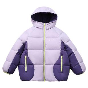 Champion冠军男女童装25冬季三防蓄热保暖拼接抗菌连帽羽绒服外套