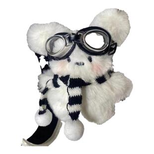 ins新款可爱飞行员小奶狗挂件创意公仔少女心毛绒钥匙扣包包挂饰