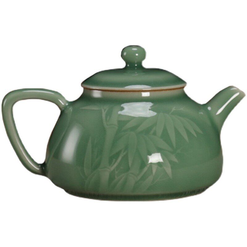 龙泉市青瓷周连福手工功夫茶壶功夫茶具梅子青弟窑陶瓷过滤泡刻花