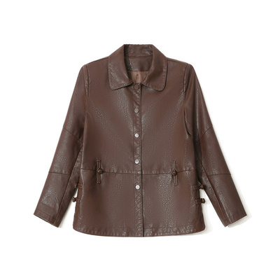 中年妈妈外套春秋皮衣休闲宽松