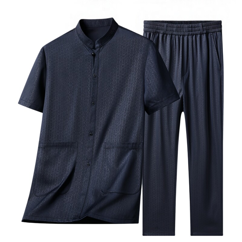 父亲爸爸开衫两件套男士冰丝衬衫薄款中老年夏季上衣爷爷衣服