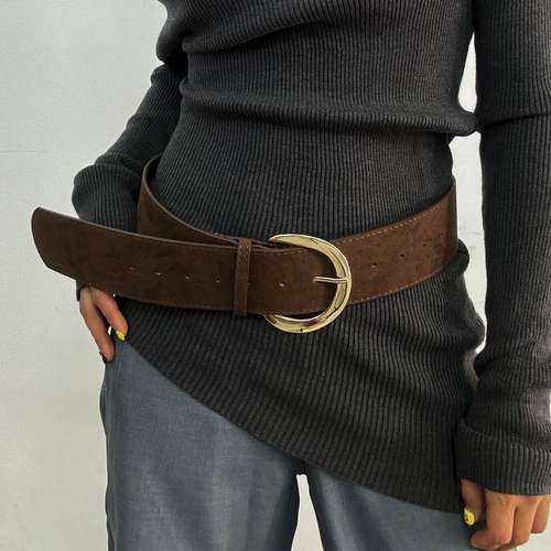 麂皮绒腰封宽腰带y2k辣妹装饰配裙子设计感小众时尚复古皮带女款