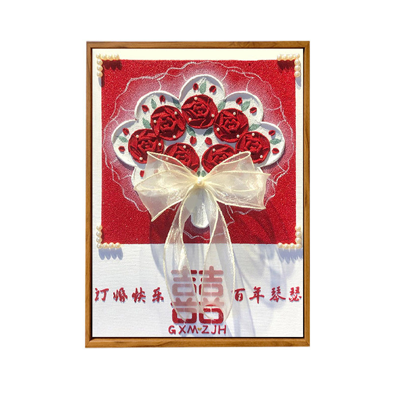 玫瑰花订婚手工礼物肌理画结新婚