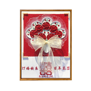 玫瑰花订婚手工礼物肌理画石英砂材料包数字油画DIY结新婚装饰画