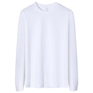 纯棉长袖t恤定制男士重磅圆领宽松全棉男女同款打底衫白色上衣T