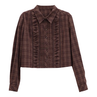 芭依璐2026春装新款衬衫格子纹花边设计感长袖衬衣小众百搭上衣女