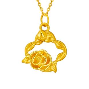 周大生黄金吊坠足金玫瑰花环吊坠送女友闺蜜老婆生日女神节日礼物