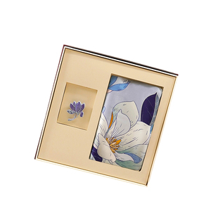 龙泉禧里女士高档如意玉兰真丝丝巾眼罩手工盘扣胸针桑蚕丝礼盒装