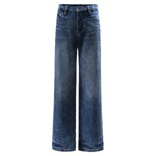 【现货】a*t宅女同款076H复古直筒宽松高腰扎花洗水牛仔裤女