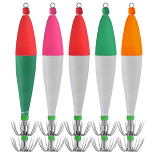 夜光鱿鱼布卷船钓乌贼长筒鱿鱼假饵4号5号火箭筒双伞钩布卷鱿鱼钩