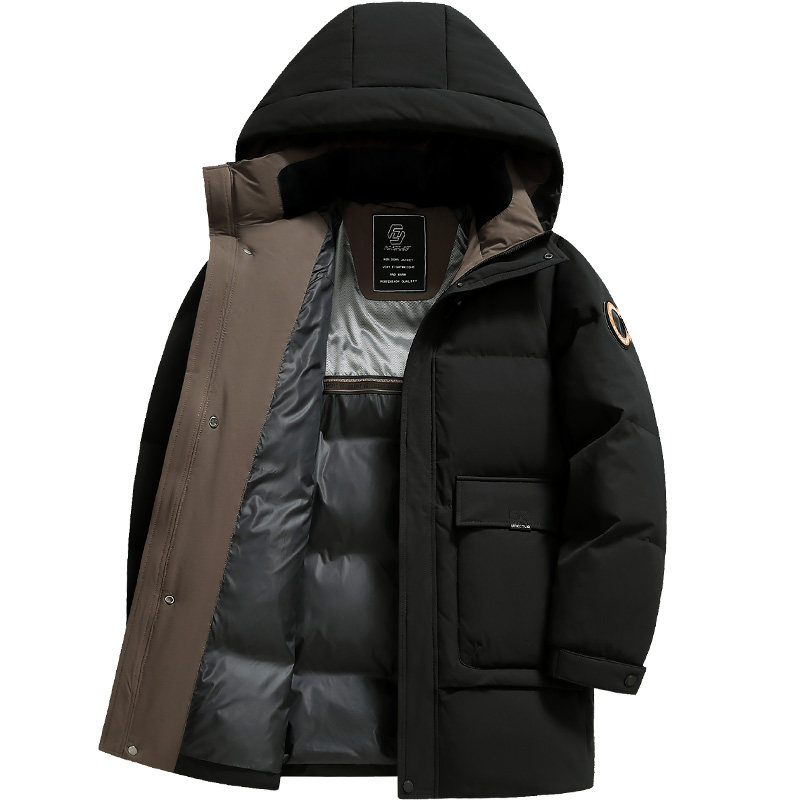 雪中飞连帽加厚保暖中长款羽绒服