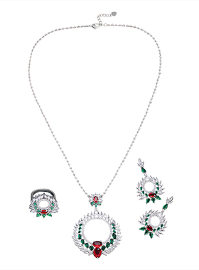 欧美复古花朵锆石首饰三件套女