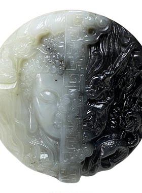 天然玉石佛魔挂坠岫玉一念之间玉坠俏色佛公双面衣链圆佛把玩厂家
