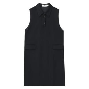 末未MIIWII24春黑色精纺羊毛衬衫领无袖连衣裙L241153