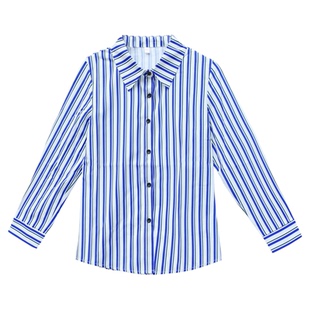 条纹衬衫女款春装2026新款气质显瘦翻领上衣妈妈百搭长袖雪纺衬衣
