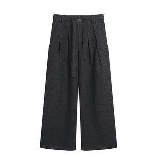 SoleMass 50%羊毛「云褶」飘带阔腿裤 褶皱混纺宽松挺廓长裤男女