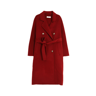 西町村屋双面呢女冬季新款法式浪漫双排扣羊毛长款大衣HD8209062