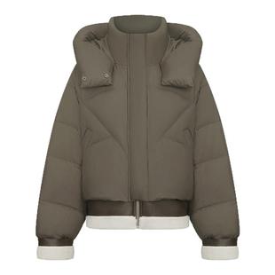 UR&DC2024冬季新款潮流拼接宽松白鸭绒连帽保暖羽绒服女短款外套