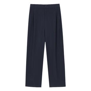 末未MIIWII24冬藏青色斜纹料百搭宽腿裤K244107女士