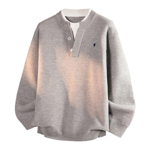 【保罗奥莱】男士羊毛衫秋冬加厚假两件针织衫亨利领毛衣休闲男装