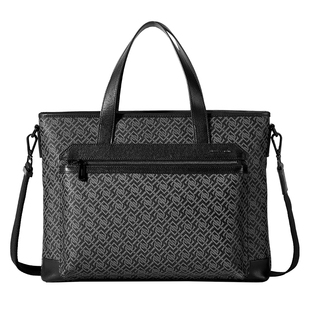 皮尔卡丹男士公文包商务休闲PVC老花电脑手提包大容量单肩斜挎包