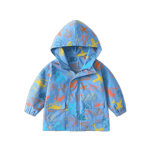 [清仓]齐齐熊男童风衣春秋儿童连帽冲锋小童春装上衣宝宝外套女童