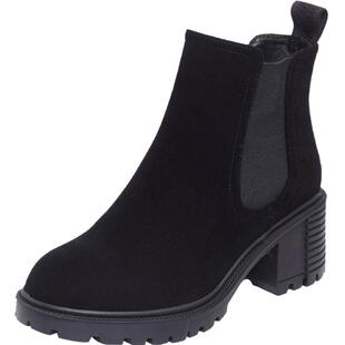 2025新款磨砂粗跟厚底切尔西靴小短靴女秋冬季高跟真皮鞋马丁靴子