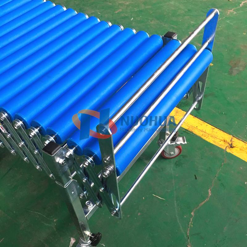 24移动式无动力滚筒伸缩机蓝色PP任意神器转弯卸货输送机辊筒