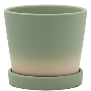 素烧天然陶土透气陶瓷花盆渐变橄榄绿摩卡大号盆栽兰花月季带托盘