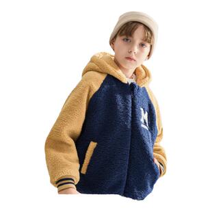 【新品优选】马克华菲儿童羊羔绒连帽外套厚棉袄男童棉服仿羊羔毛