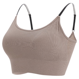 高弹防震一体式固定杯内衣吊带背心女可调节肩带运动瑜伽健身文胸