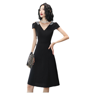 黑色晚礼服女平时可穿小个子气质宴会轻奢小众高端小洋装连衣裙