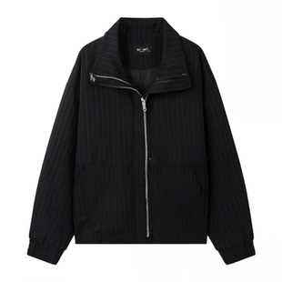艾莱依新款羽绒服极简条纹立领秋装工装外套上衣鸭绒保暖短款上衣