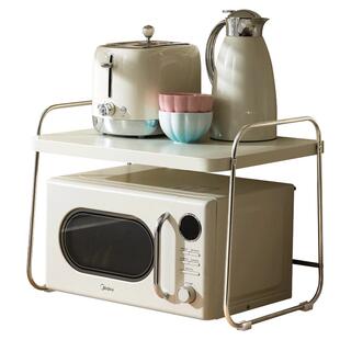 奶油风厨房置物架微波炉架子烤箱电饭煲收纳架台面桌多功能分层架