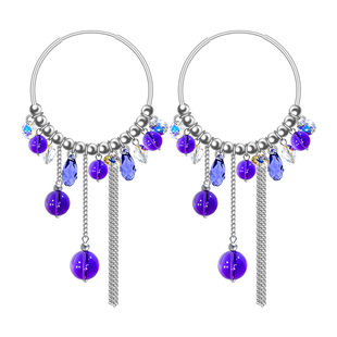 七月与安生925纯银饰品天然紫水晶耳环女流苏耳坠夸张复古大耳圈