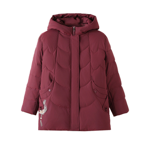 大码女装200斤妈妈冬装中长款羽绒服中老年人加厚保暖白鸭绒外套