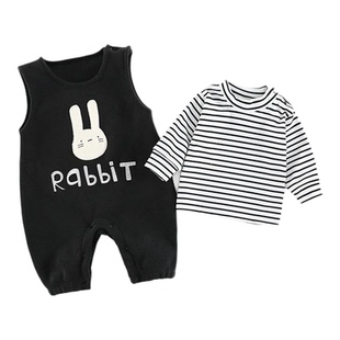 【加绒背带裤+上衣】秋冬加绒黑色小兔子潮款保暖外出服哈衣爬服