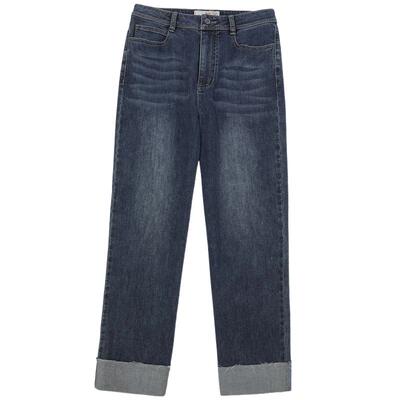 谜底牛仔裤女夏新品百搭卷边裤脚撞色法棍裤九分裤252MK0533
