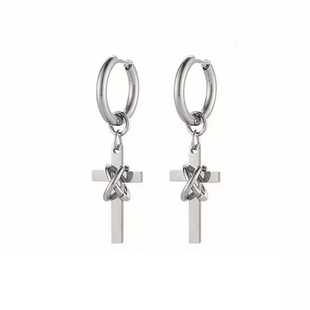 韩版冷淡风耳环男款小众设计感朋克耳饰耳夹无耳洞耳钉十字架耳坠