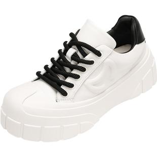 Hongkee/红科女鞋秋季新款圆头舒适厚底软底系带休闲板鞋HD94D300