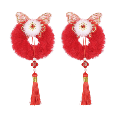 儿童新年红色毛绒丸子头发圈女童
