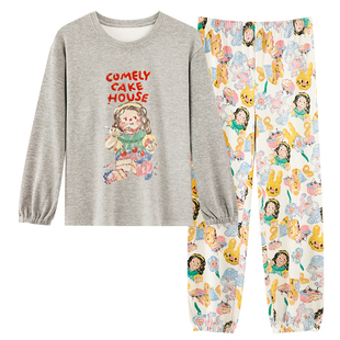 磨毛德绒睡衣女款秋冬季保暖加厚薄绒可爱卡通少女长袖家居服套装