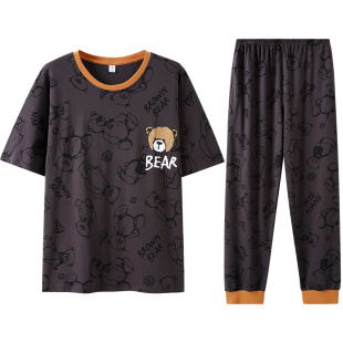 男童睡衣2025新款中大儿童春夏季薄款亲子装夏款纯棉男孩短袖长裤